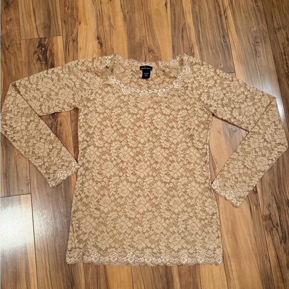 🌸 Victoria’s Secret Long Sleeve Lace Top 🤎 Sheer Taupe | Size L